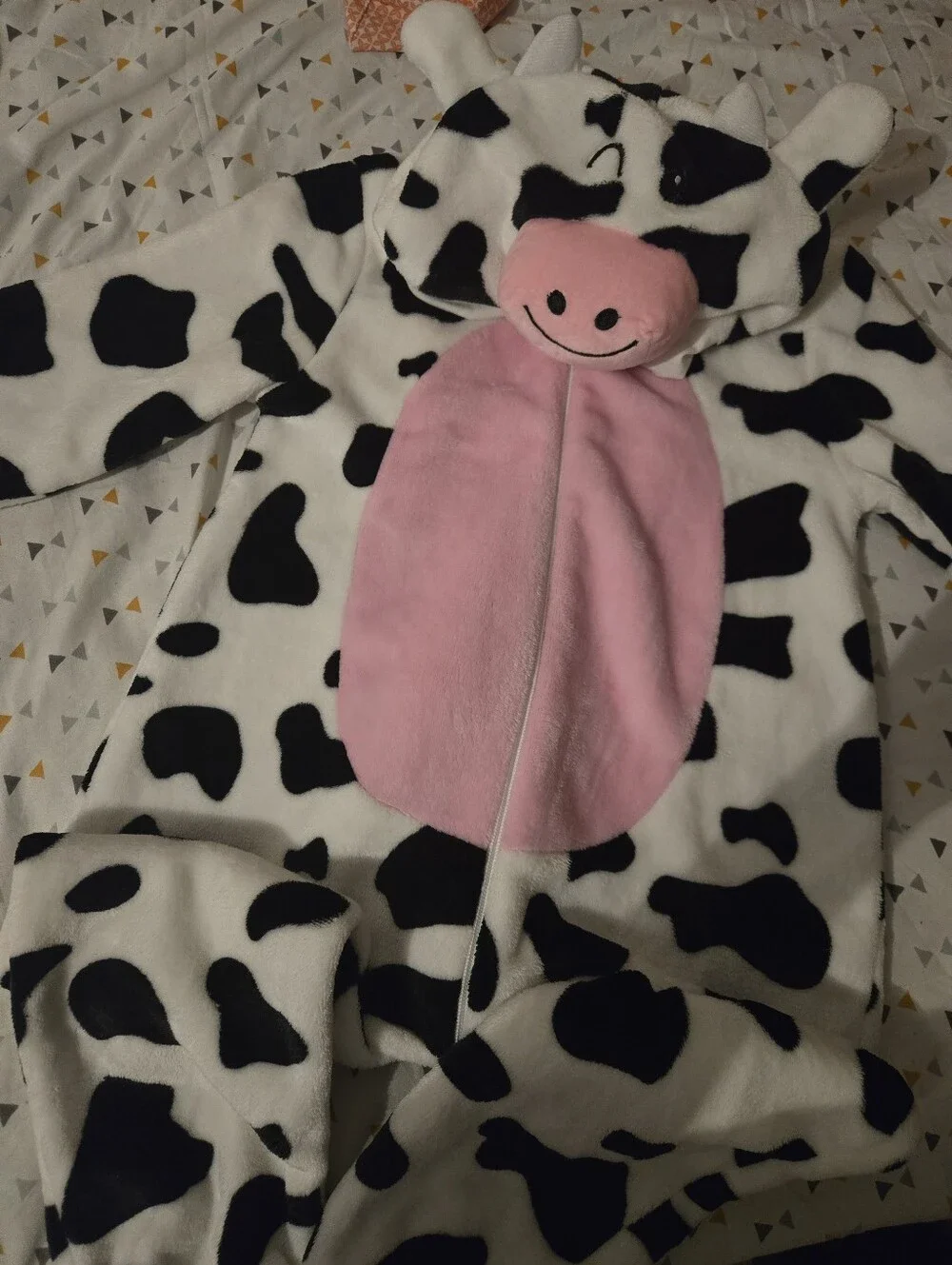 Kids Cow Onesie Pajamas/ Costume (5T)- White Black with Pink Belly